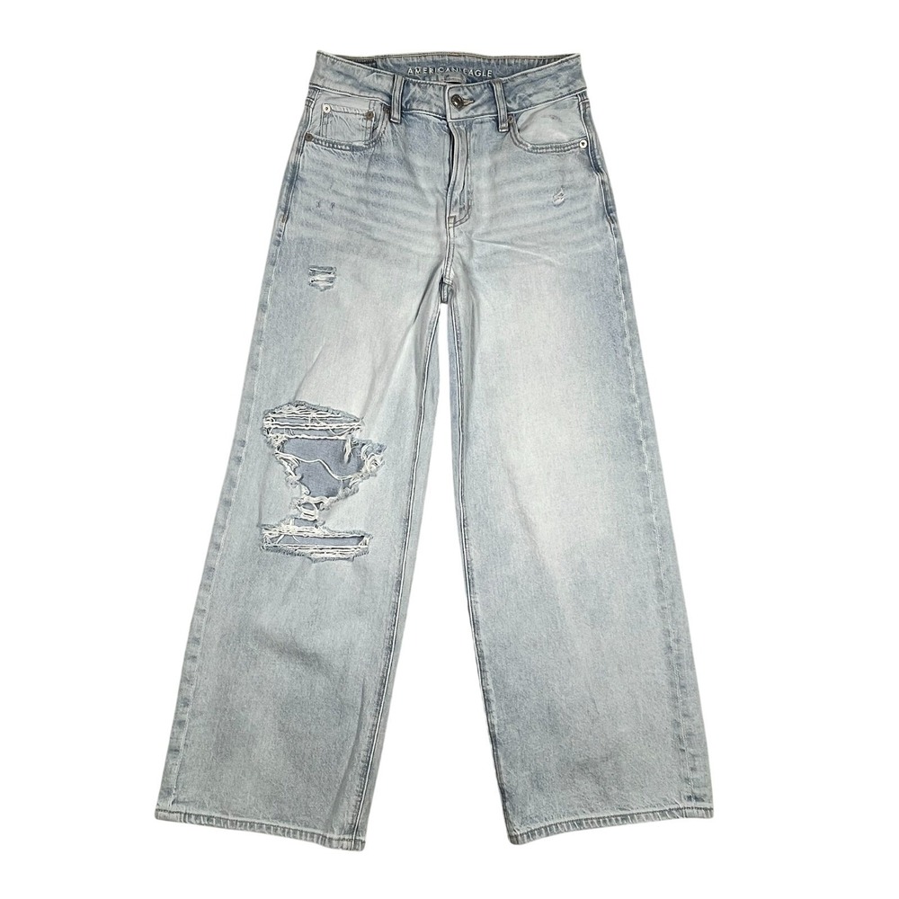 American Eagle Super High Rise‎ Baggy Wide Leg Ankle Jeans Women 00 (Fits 26x27)
